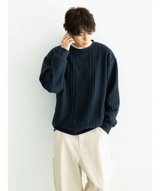 CRAFT STANDARD BOUTIQUE ケーブル柄カットプルオーバー1 Navy