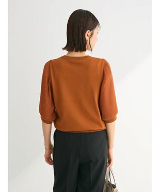 Green Parks 袖プリーツドッキング５分袖ニットプルオーバー Orange