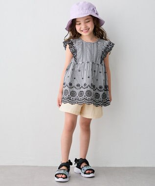 ANY KIDS ひんやり レース刺繍ブラウス 【新色】ブラック×ギンガム