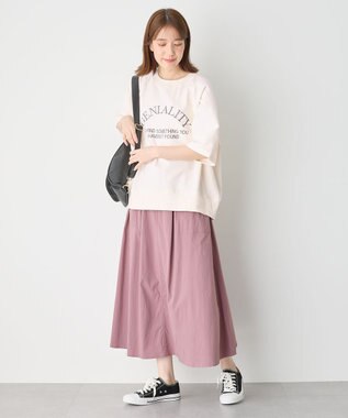 ANY 【ウエストゴム】ナイロンベイカーフレアスカート ピンク