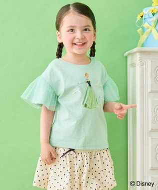 ANY KIDS 【ディズニー/FROZEN】【綿100%】袖チュール Tシャツ ミント（「アナ」）
