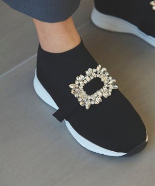 Feroux ビジュー付きニット スニーカー ブラック系