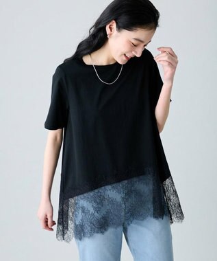  レースコンビフレアーカットソー