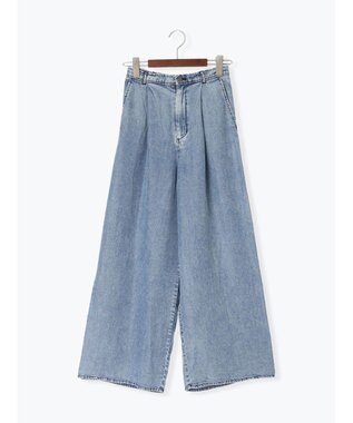 Te chichi ウォッシュデニムライクタックワイドパンツ(セットアップ可) ネイビー