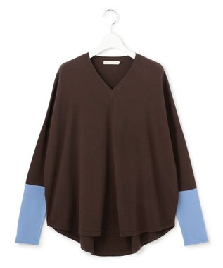 ICB ヴィスコースワイド Vネックプルオーバー ダークブラウン×サックス