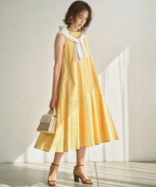 組曲 S 【WEB限定】エンブロイダリーレース ノースリーブワンピース クリームイエロー系