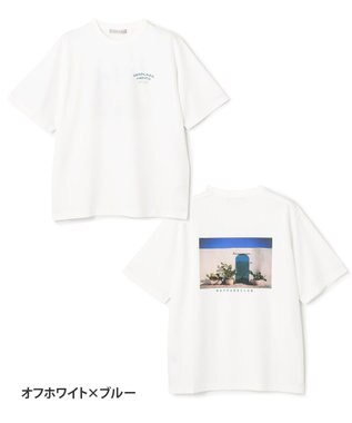 UNFILO MENS スマートストレッチ PHOTO TEE オフホワイト×ブルー