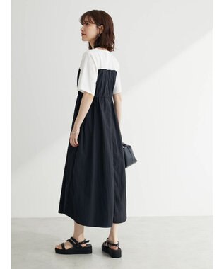 Green Parks 布帛ドッキングドロストワンピース Black