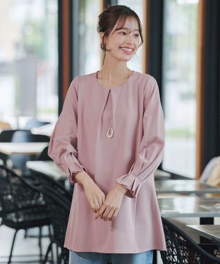 Tiaclasse L 【洗える】タックスリーブポンチチュニック ピンク