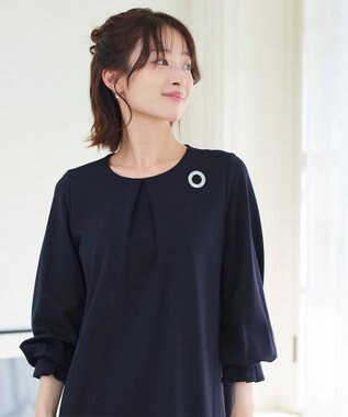 Tiaclasse L 【洗える】タックスリーブポンチチュニック ネイビー