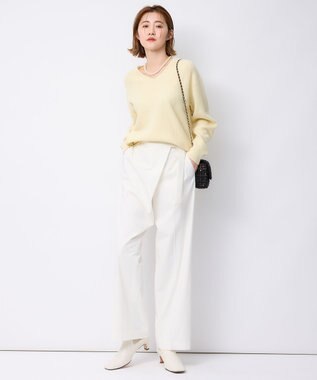 23区 L 【洗える】ポリエステルレーヨン ラップディテール パンツ アイボリー系