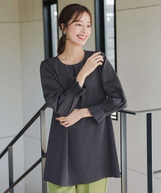 Tiaclasse L 【洗える】タックスリーブポンチチュニック チャコールグレー