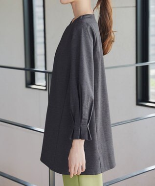 Tiaclasse L 【洗える】タックスリーブポンチチュニック チャコールグレー