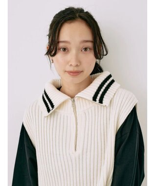 earth music&ecology ハーフジップニットベスト Ivory