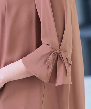 Tiaclasse L 【洗える】リボン付きタックスリーブチュニックブラウス ピンク