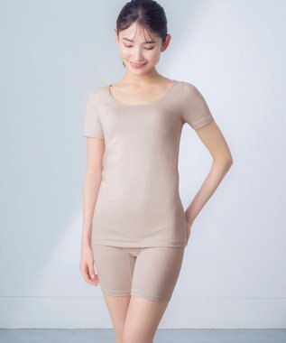 Wing あったかインナー オーガニックコットン混 やわらかくやさしい肌ざわり 【綿の贅沢オーガニック】 綿混 保温性 3分袖 半袖 秋 冬 EL4331 ウイング／ワコール ベージュ