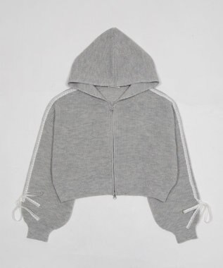 WEGO レースリボンニットパーカー 杢グレー