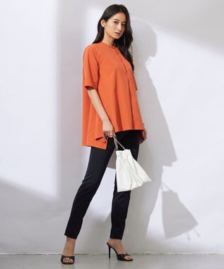 ICB 【接触冷感・UVカット・洗える】ヴィンテージスパンブロード バンドカラーブラウス テラコッタ系