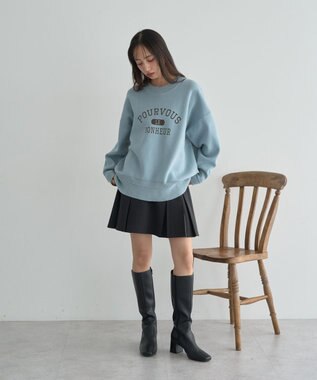 earth music&ecology 【洗濯機洗い可】スウェットライクロゴニットプルオーバー ライトブルー