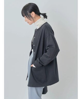 Green Parks 裏起毛ミディ丈ドットボタンカーディガン Black