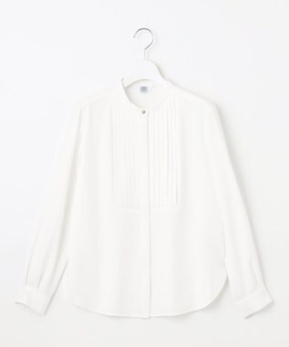 J.PRESS LADIES 【洗える】ヌーディスバックサテン バンドカラー ブラウス ホワイト系