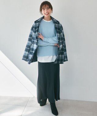 23区 L 【洗える】ウールカシミヤ クルーネック ニット スカイブルー系