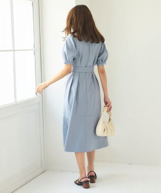 Feroux 【洗える】パフスリーブシャツ ワンピース スカイブルー系