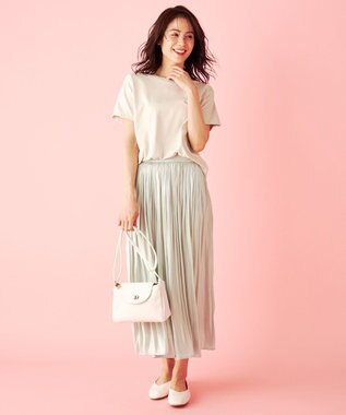 ANY L 【洗える】シャイニーサテン スカート ライトグリーン系