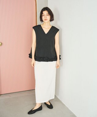 #Newans 【金子綾さんインスタライブご紹介アイテム】〈小柄さんにお勧め〉フリルヘムジレブラウス ブラック