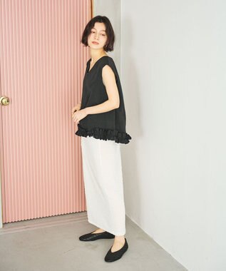 #Newans 【金子綾さんインスタライブご紹介アイテム】〈小柄さんにお勧め〉フリルヘムジレブラウス ブラック