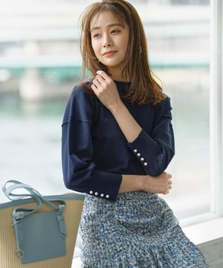 組曲 L 【WEB限定】コットンポリエステル リラクシーニット ネイビー系