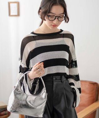 WEGO ショートメッシュニットプルオーバー ブラックボーダー