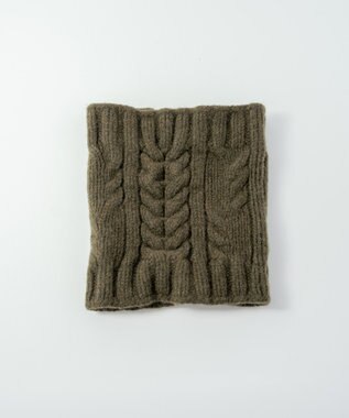 AND WOOL 〈上質な素材と手仕事から生まれた優しいニット〉メリノウール・ケーブル編みスヌード カーキ