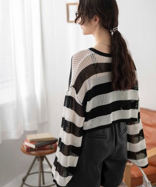 WEGO ショートメッシュニットプルオーバー ブラックボーダー