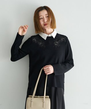 YECCA VECCA 2way襟付きレースニット Black