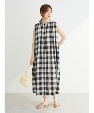 Green Parks インド綿 ギンガムチェックノースリーブワンピース