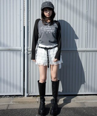 WEGO サイドドロストキーネックロンT ブラックボーダー