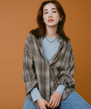 ANY L オンブレーチェックオーバーシャツ ブラウン系