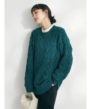 CRAFT STANDARD BOUTIQUE 洗えるモールケーブルニットチュニック Green
