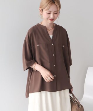 AMERICAN HOLIC 【WEB限定】ミリタリーWポケットスキッパーシャツ Brown