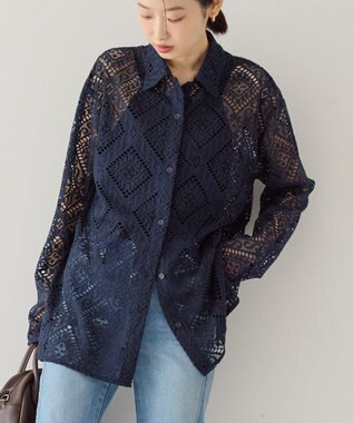 AMERICAN HOLIC レース長袖シャツ Navy