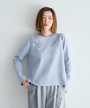 YECCA VECCA 2way襟付きレースニット Grayish Blue