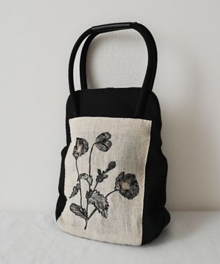 AND WOOL ポピー押し花刺繍バッグ ブラック