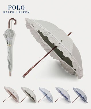 MOONBAT 【遮光/晴雨兼用日傘】POLO RALPH LAUREN(ポロ ラルフローレン) ストライプフリル 長傘 遮熱 UV カーキー