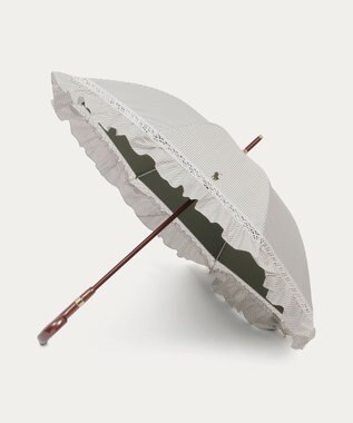 MOONBAT 【遮光/晴雨兼用日傘】POLO RALPH LAUREN(ポロ ラルフローレン) ストライプフリル 長傘 遮熱 UV カーキー