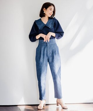 組曲 L 【組曲×setsuko sagittaire】襟付きプルオーバー ニット ネイビー系