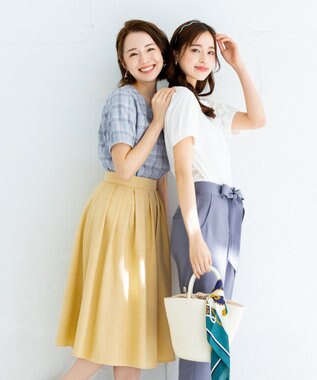 Tiaclasse 【洗える】体型カバーも叶う麻調フレアタックスカート イエロー