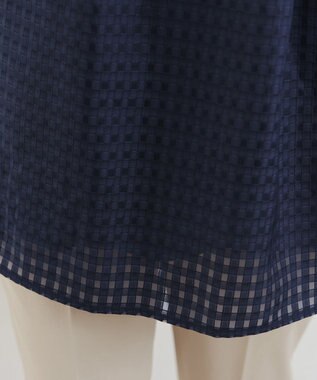 Tiaclasse 【洗える】シアーチェックパフスリーブチュニックブラウス ネイビー