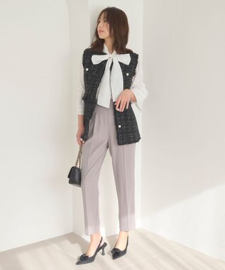 Feroux 【セットアイテム】美シルエット ブラウス×パンツ セットアップ ライトグレー系