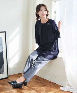 Tiaclasse L 【洗える】タックスリーブポンチチュニック ネイビー